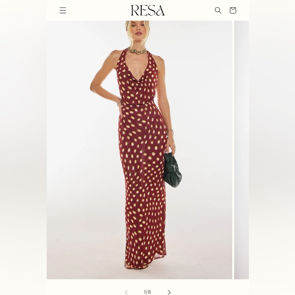 RESA Burgundy and Cream Spotted Halter Maxi Dress